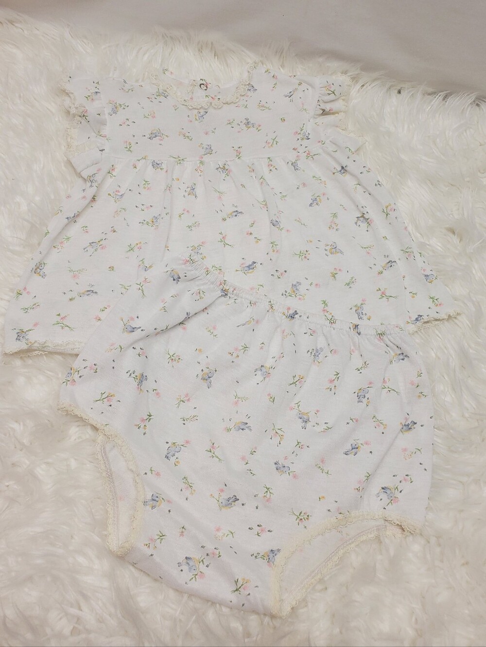 Baby Floral White Two-Piece Set - Soft Floral Print Rare vintage y2k 2pc set